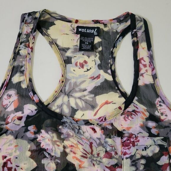Wet Seal Women's Sheer Floral Racerback Tank Top - Picture 6 of 8